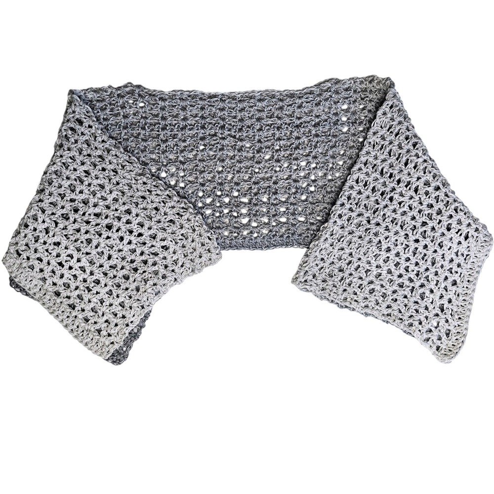 Handmade Crochet Shrug Gray Ombre Open Knit Festival Wrap Shawl - Picture 10 of 11